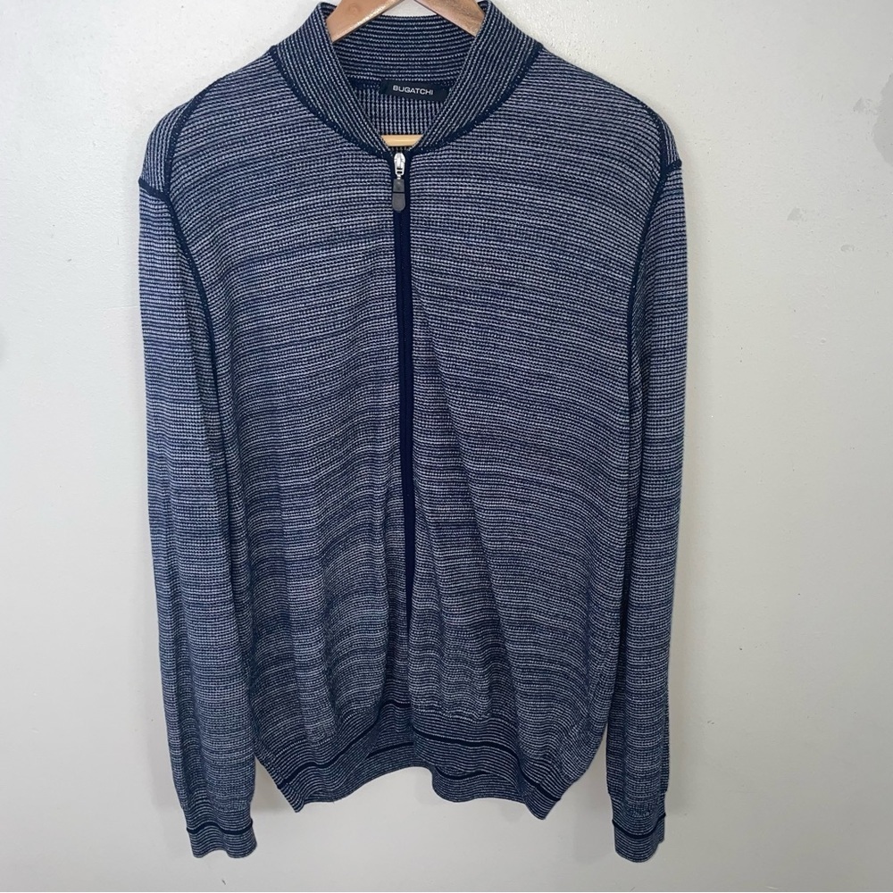 Bugatchi Made In Italy 100% Cotton Full Zip Up Fall Winter Sweater Size L